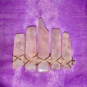 Natural Rose Quartz Hair Clip Crystal Accessory Pink Gold Wire Wrapped Pin Gift